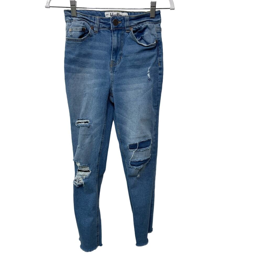Indigo Rein High Rise Distressed Denim Skinny Crop‎ Jeans Blue Women's 24 x 26.5